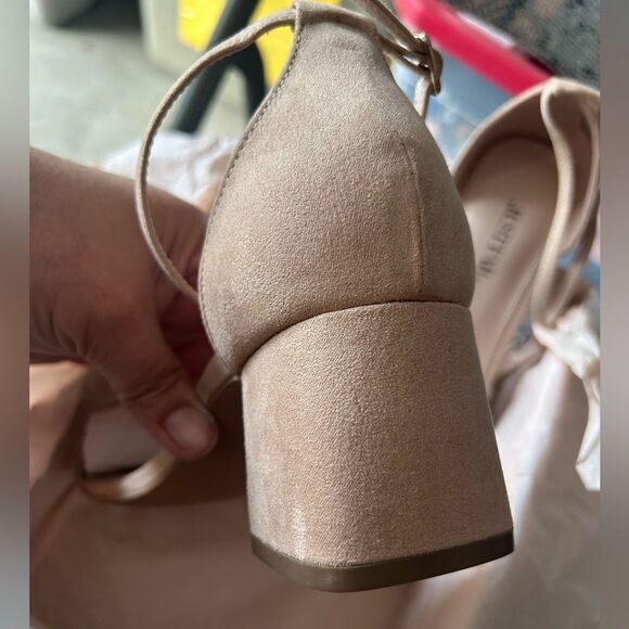 NIB JustFab Tan Heels with Suede Finish and Ankle Strap - Picture 7 of 14